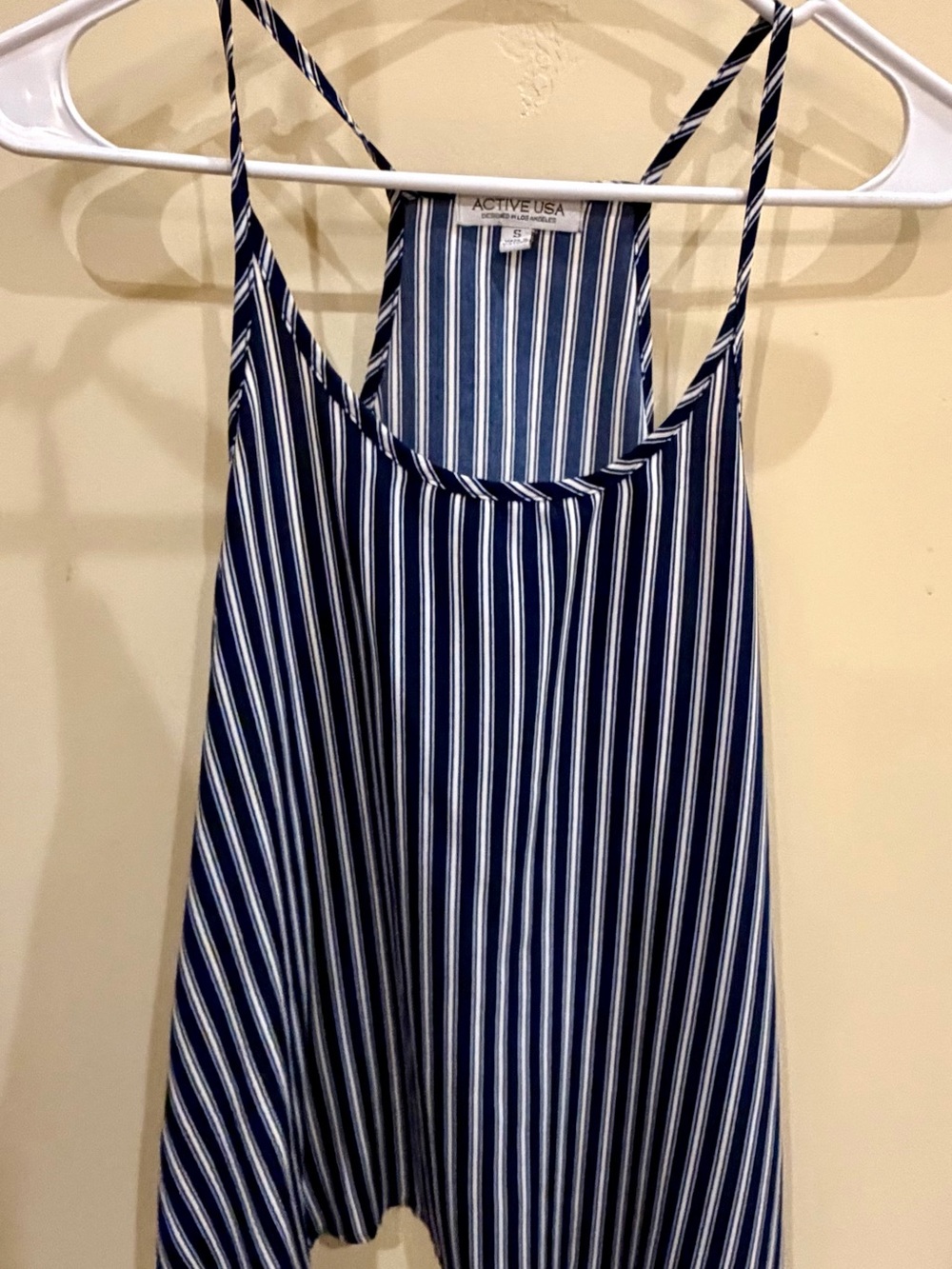 Active USA Navy and White Vertical Stripe Spaghetti Strap Tank